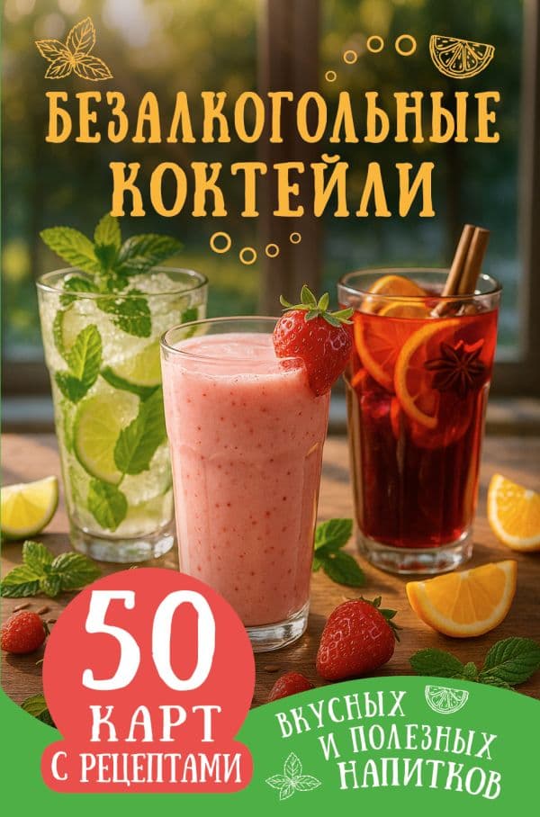 Обложка книги Безалкогольные коктейли. 50 карт с рецептами вкусных и полезных напитков — <не указано>